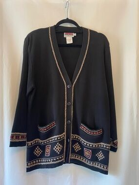 Mister Leonard Womens Grannycore Vintage V-Neck Cardigan 100% Cotton Embroidery